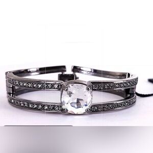 Vintage Swarovski Silver gunmetal Bracelet with Clear Stones
